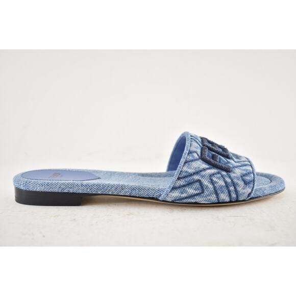 Fendi Blue Denim Signature FF Monogram Logo Mule Slide Flat Flip Flop Sandal 36 - Picture 2 of 15